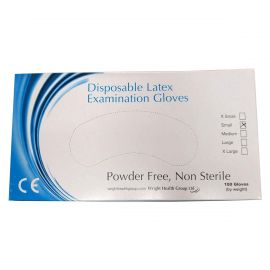 Wrights Disposable Latex Examination Powder Free Gloves Small - Pack Of 100