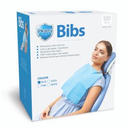 Piksters Shield 3 Ply Disposable Bibs – 1 Pack of 100 (Blue)
