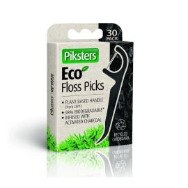 Piksters Eco Floss Picks Charcoal - Pack Of 30 Picks