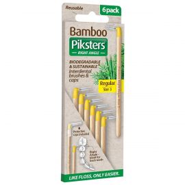 Piksters Bamboo Angled Interdental Brushes Size 3 Yellow 0.60mm - Pack Of 6
