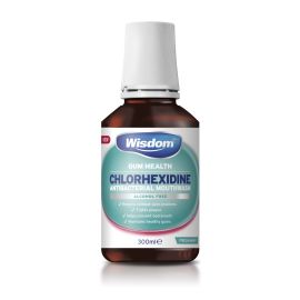 Wisdom Gum Health Chlorhexidine Antibacterial Mouthwash Alcohol Free 300 ml Mint Flavour