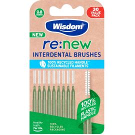 Wisdom 0.8mm re:New Green Interdental Brushes - Pack of 30