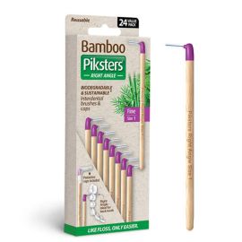 Piksters Bamboo Right Angle Interdental Brush-Size 1 Purple- 24 Brushes Per Pack