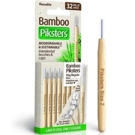 Piksters Bamboo Interdental Brush - Size 2 White - 32 Brushes Per Pack