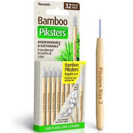 Piksters Bamboo Interdental Brush - Size 3 Yellow - 32 Brushes Per Pack