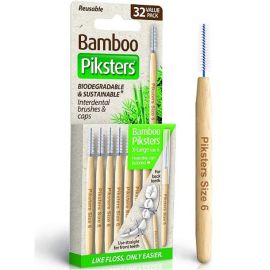 Piksters Bamboo Interdental Brush - Size 6 Green - 32 Brushes Per Pack