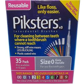 Piksters Interdental Brushes - Size 0 Grey - 1 Pack of 35